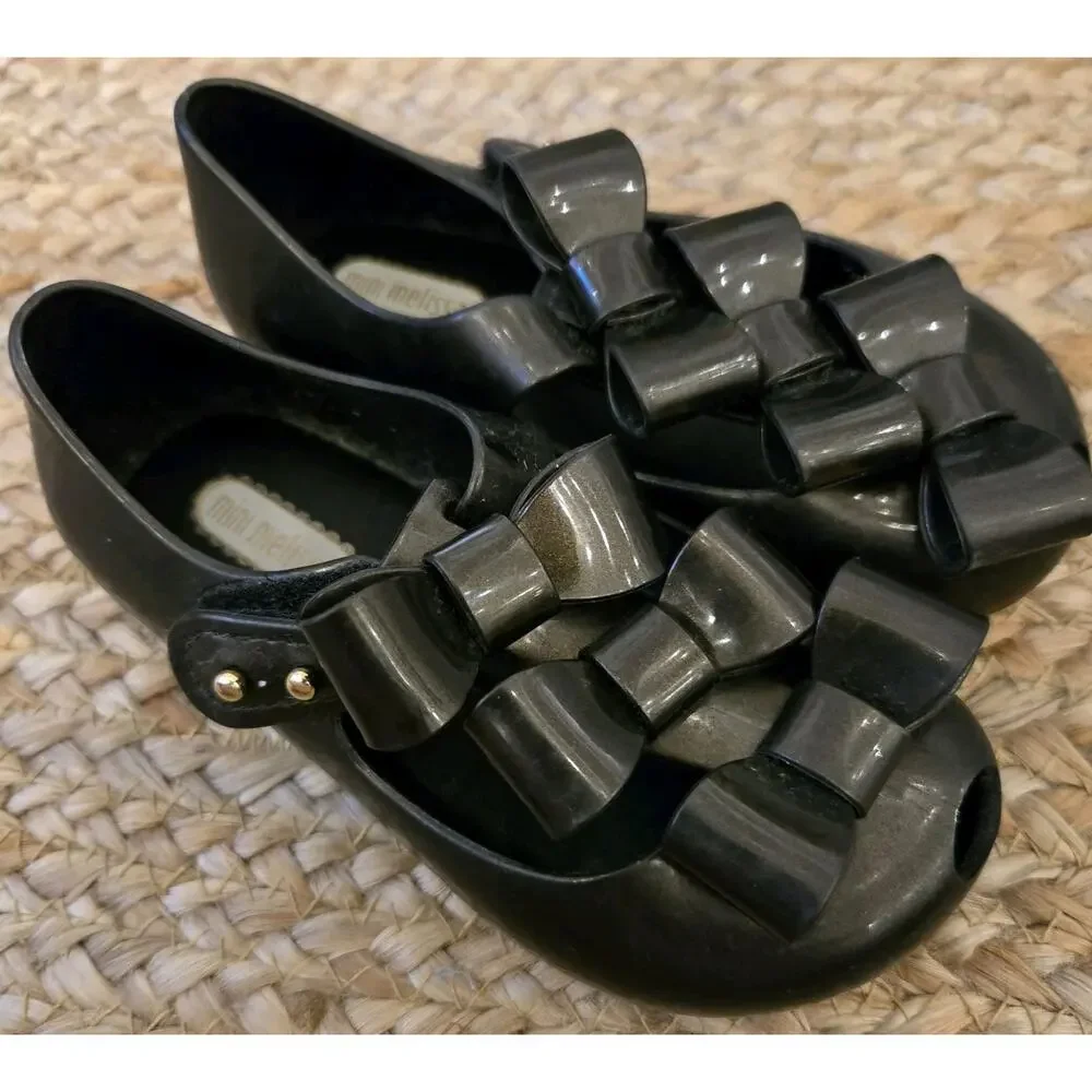Mini Melissa Ultragirl‎ Little Girls Sz 8c Triple Bow Mary Jane Shoes Sandals